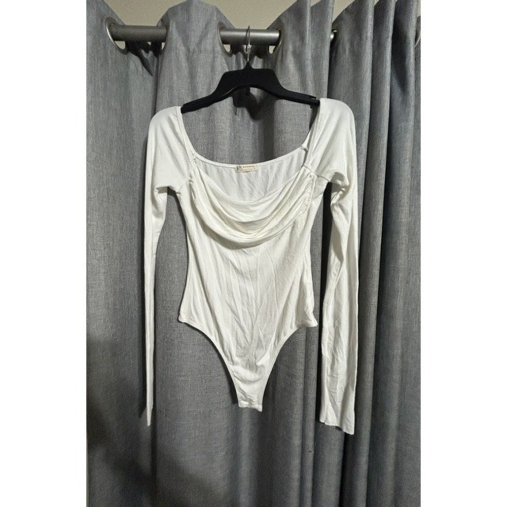 NWOT Free People SP Movement White Long Sleeve Draped Sexy Boho Bodysuit Women M